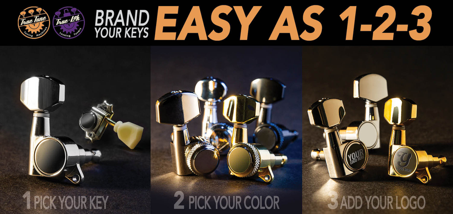 steps for getting custom keys with 3 pictures of guitar tuning keys