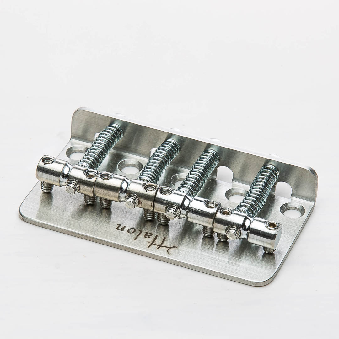 halon 4 string bass bridge angled view stainless steel