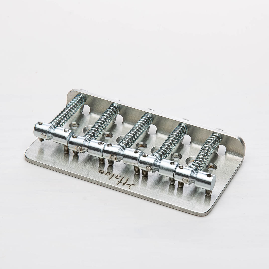 halon 5 string bass bridge angled view stainless steel