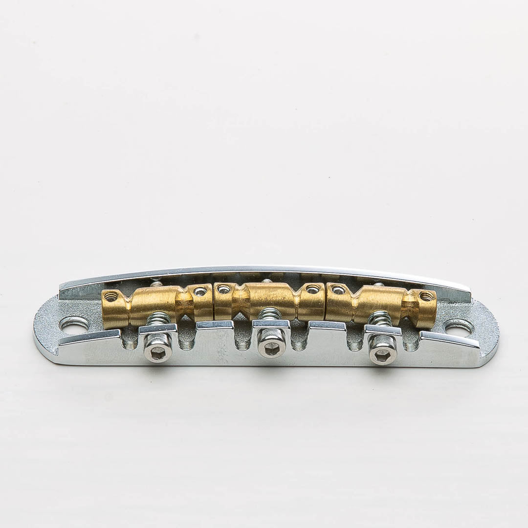 halon US-spec offset bridge w/ brass saddles back view chrome