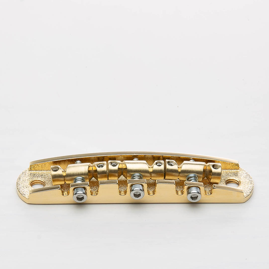 halon metric offset bridge w/ brass saddles back view gold