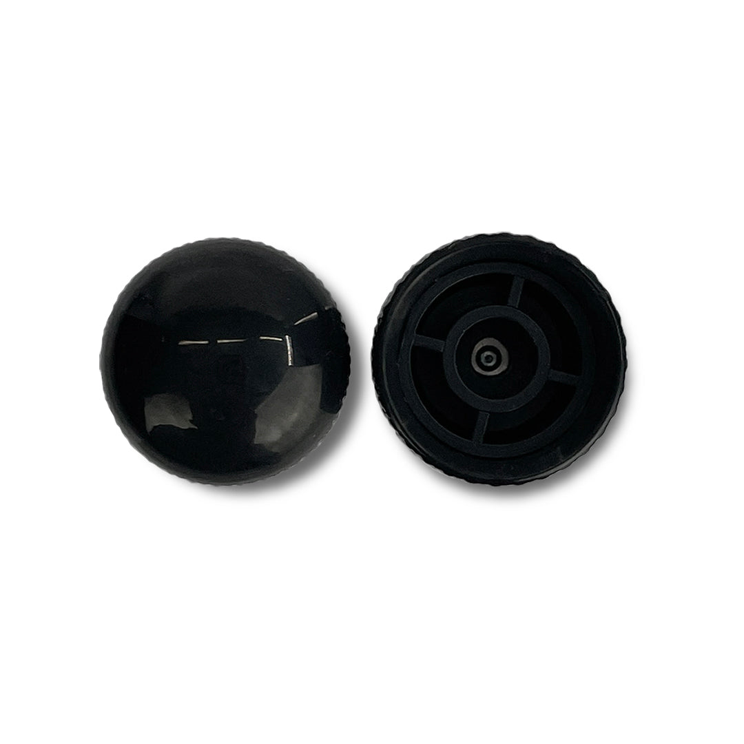 push on knurled dome knob top and bottom view black