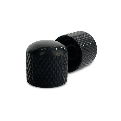 push on knurled dome knob front and bottom view black