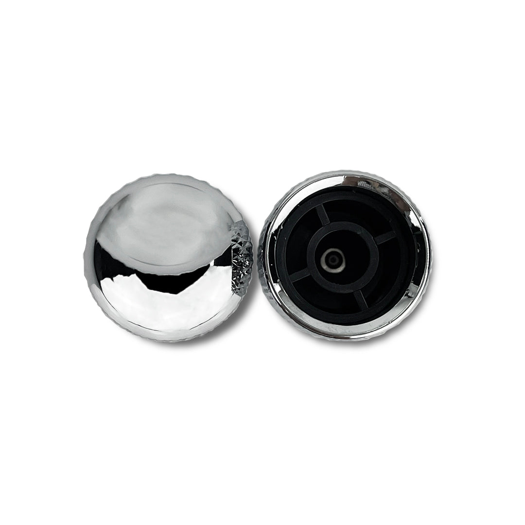 push on knurled dome knob top and bottom view chrome