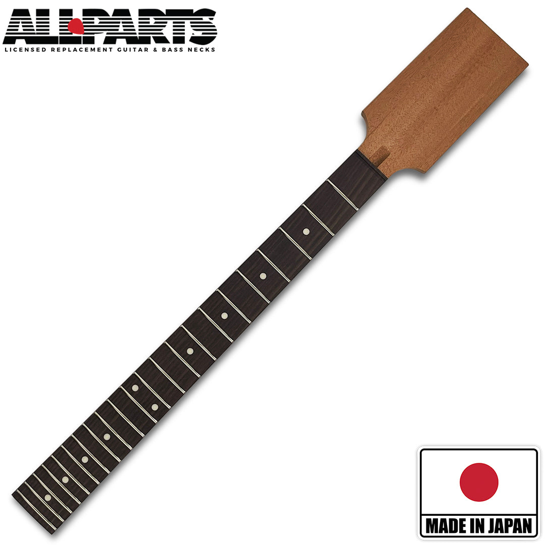 unfinished paddle head mahogany guitar neck with rosewood fretboard  front angled view