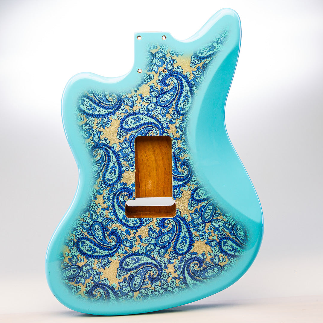 primo blue paisley jazzmaster body back view
