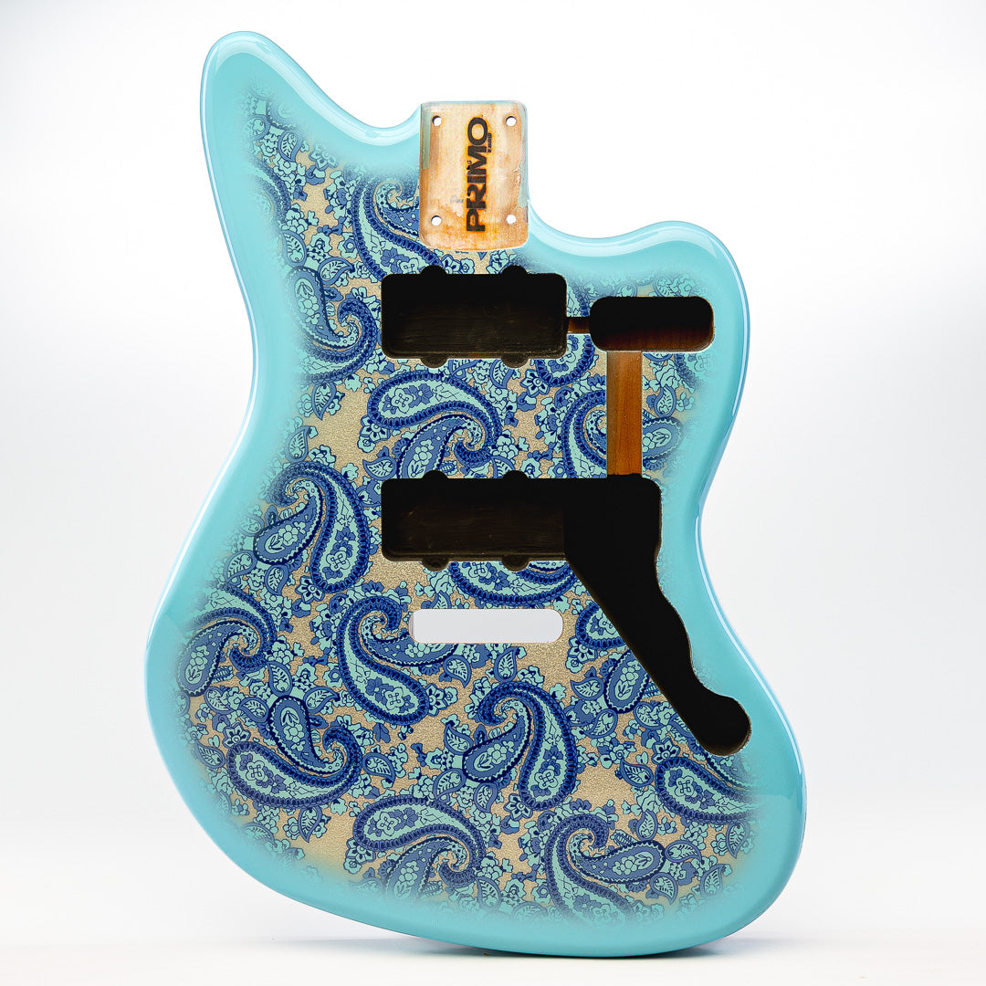 primo blue paisley jazzmaster body front view