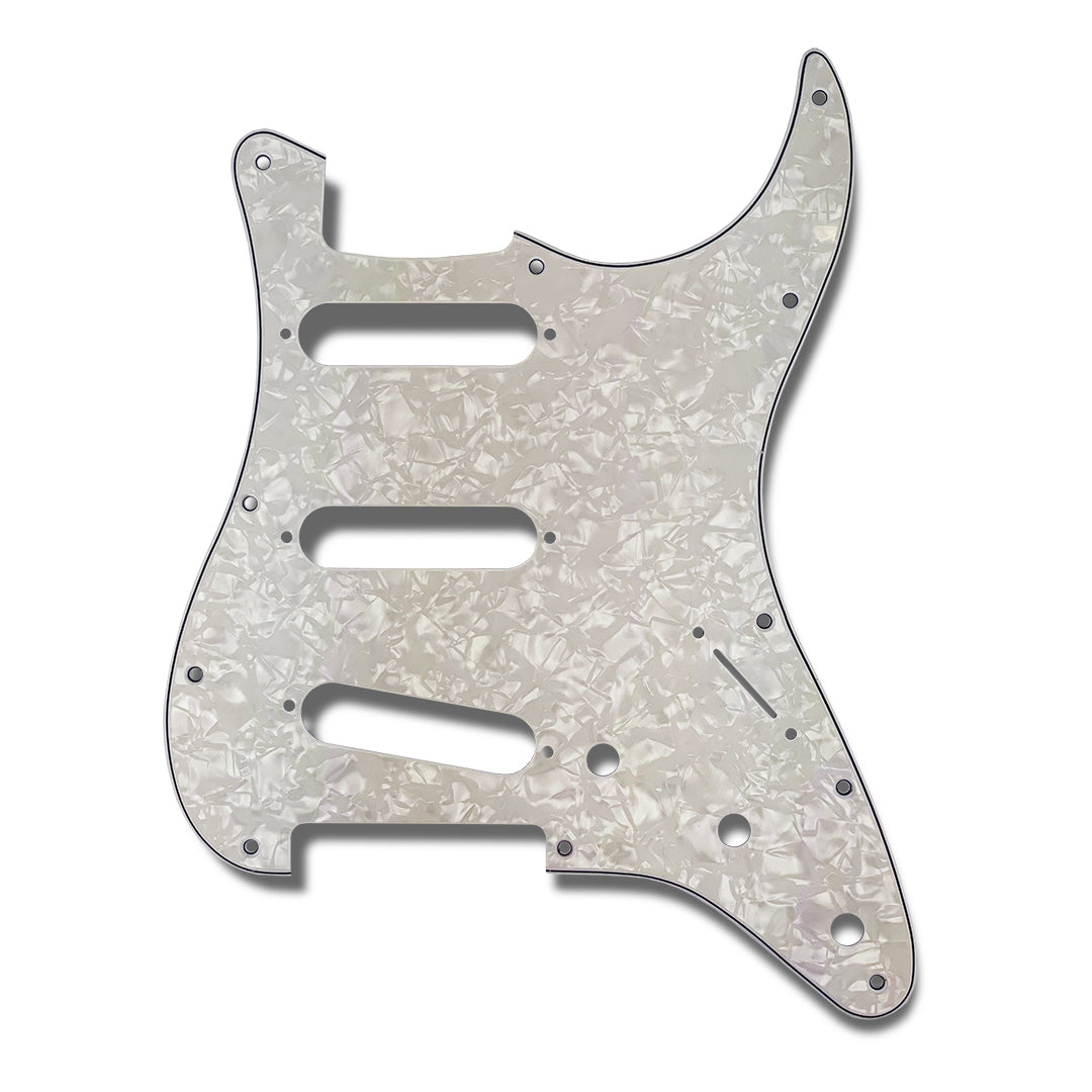 primo pickguard for strat front view 3-ply white pearloid