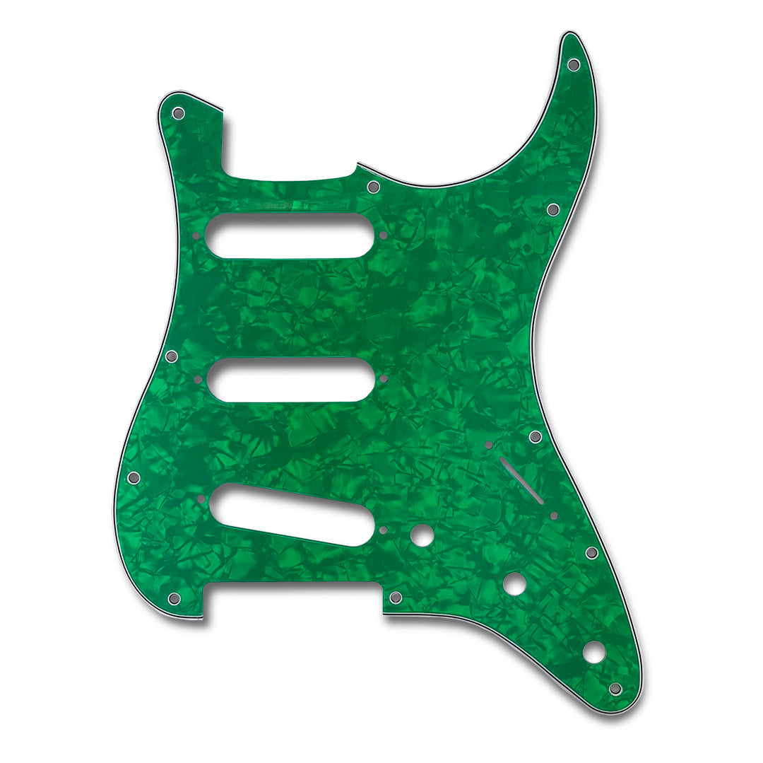 primo pickguard for strat front view 3-ply green pearloid