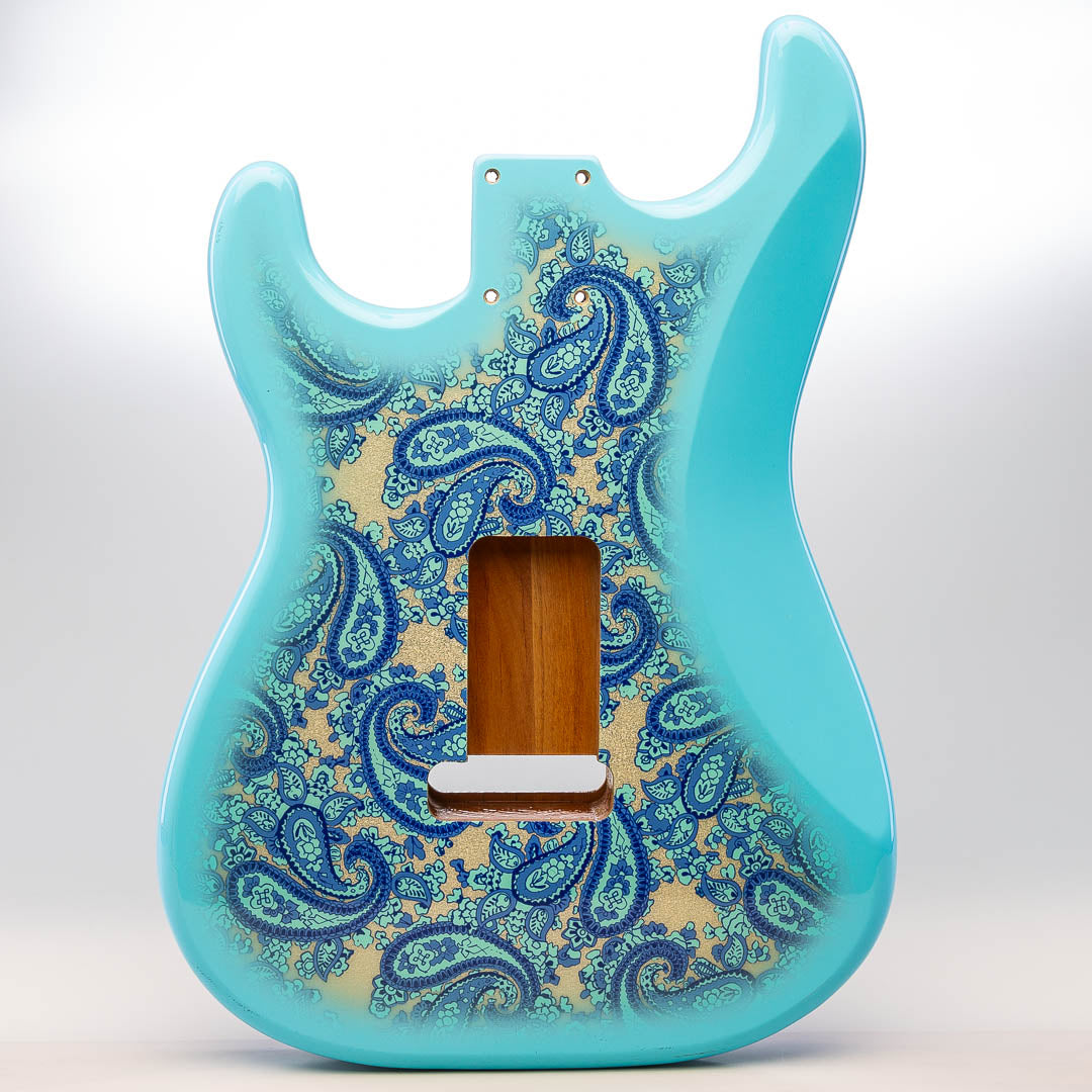 primo blue paisley strat body back view