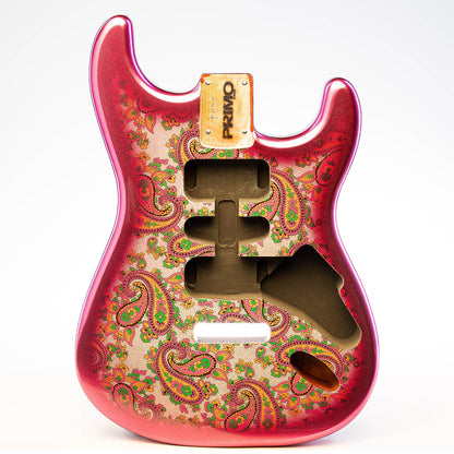 primo pink paisley strat body front view