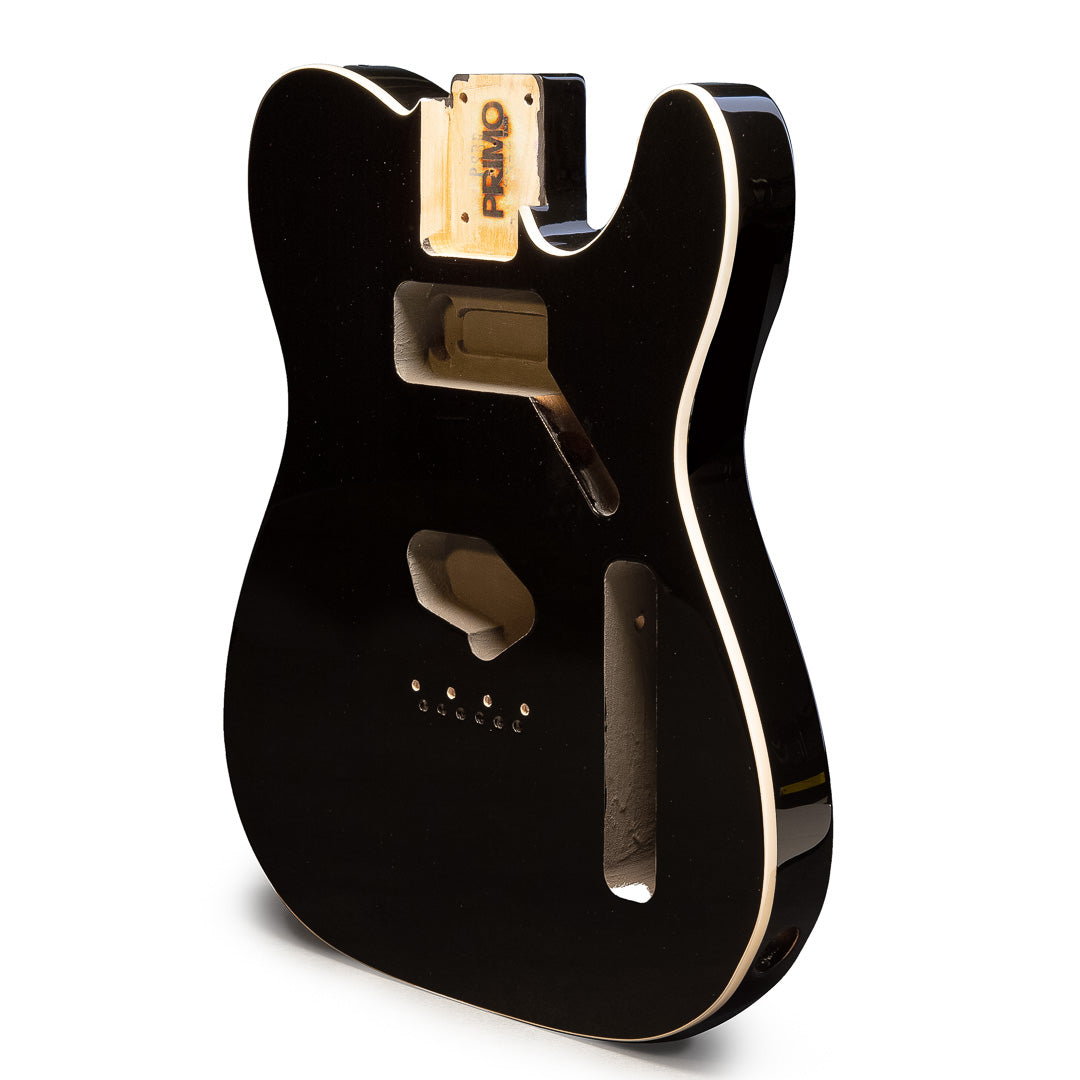 primo onyx w/ white binding tele body angled view