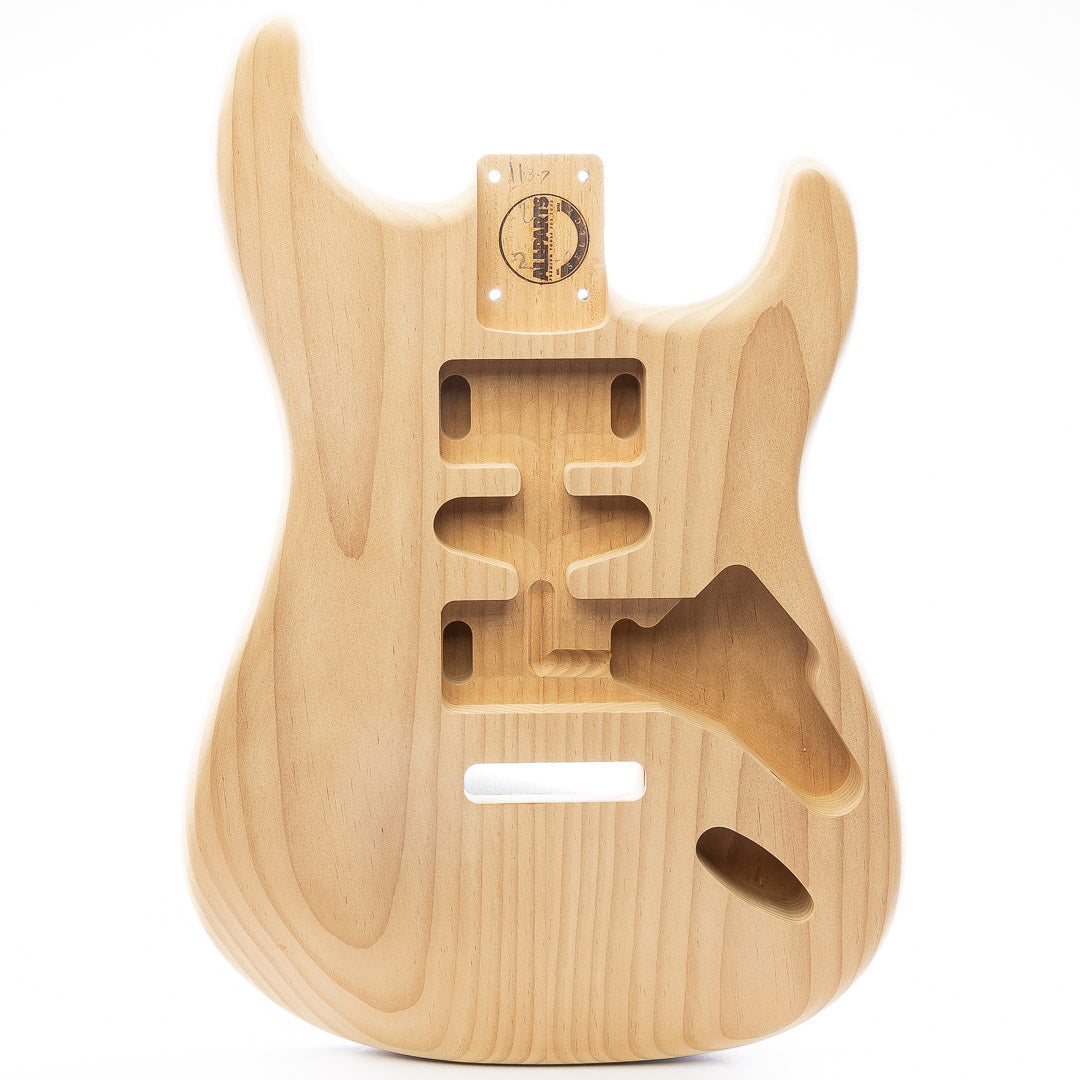 ap select roasted sugar pine strat body front view