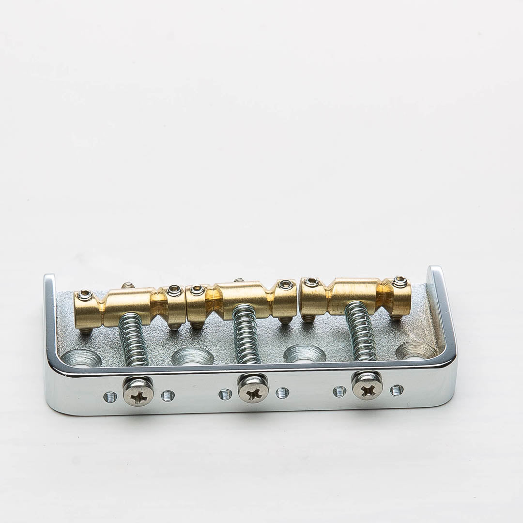 halon half tele bridge with brass saddles back view chrome