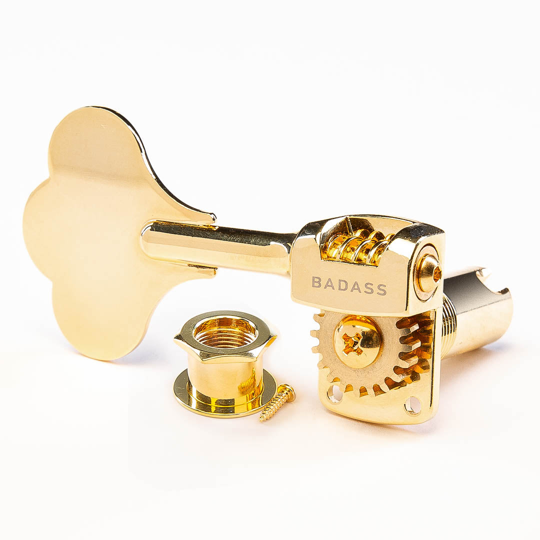 badass ogt mini treble side bass key front view with hardware gold