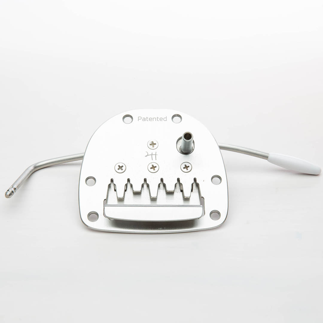 halon patented jazzmaster vibrato tailpiece front view with hardware satin chrome