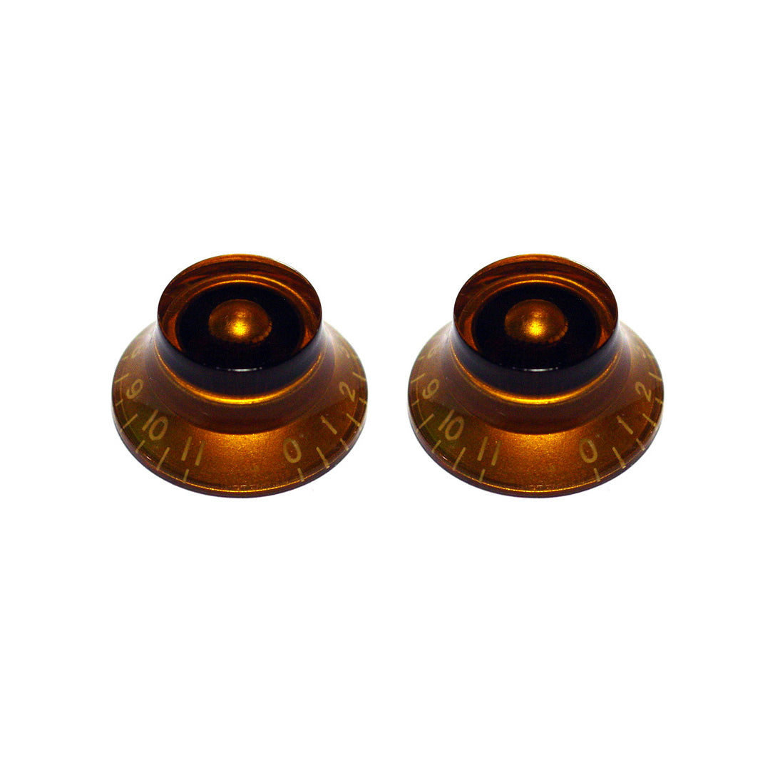 two bell knobs volume 0 to 11 amber