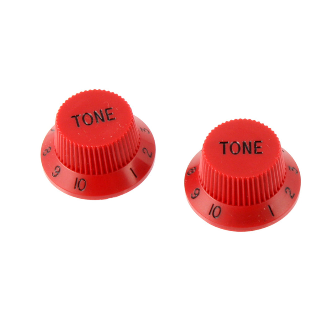 2 red knobs with the word tone