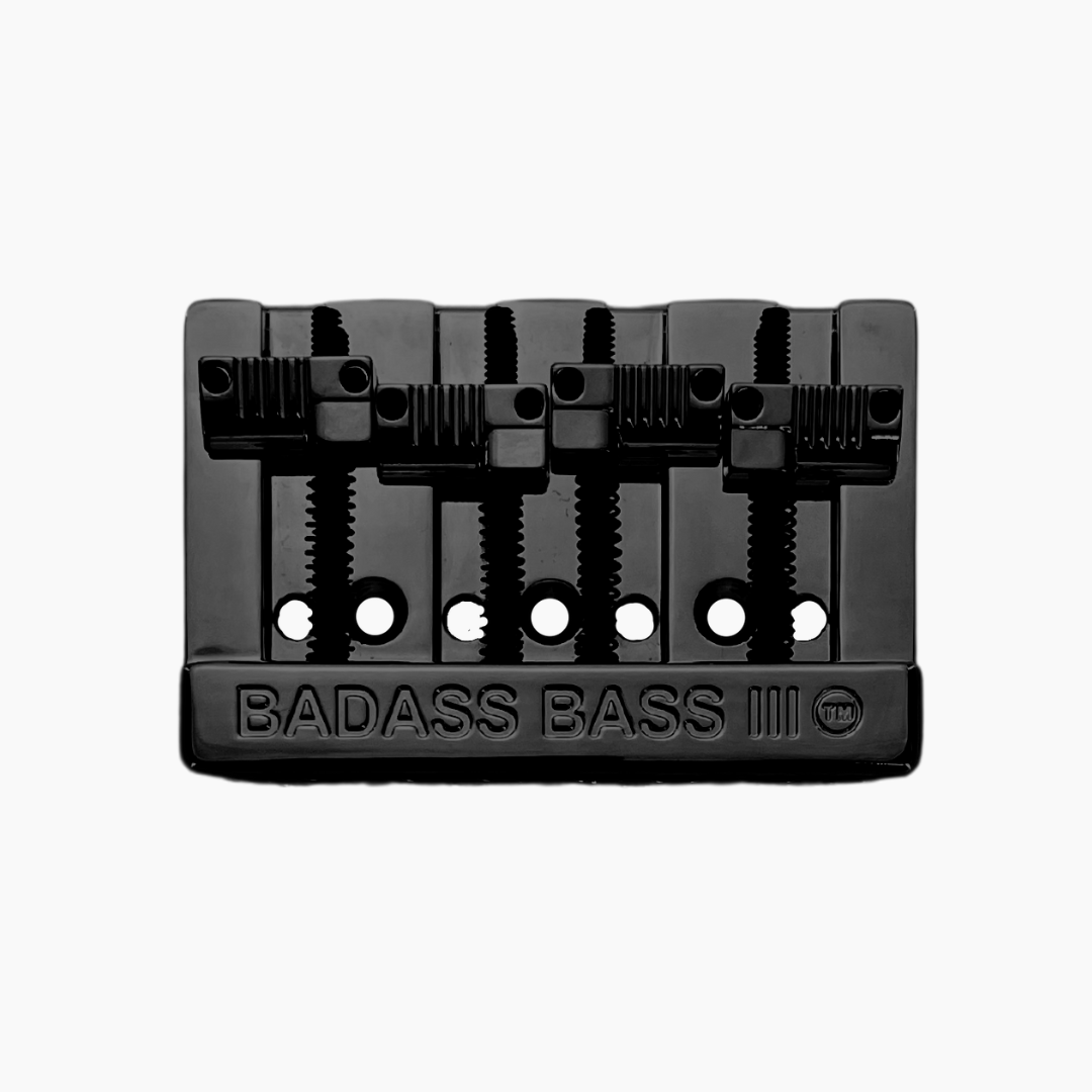 version 3 black 4-string bass bridge with grooved saddles