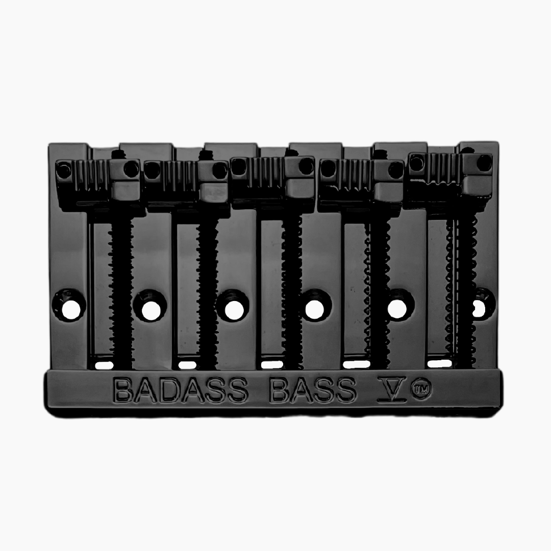 black 5-string bass bridge with grooved saddles