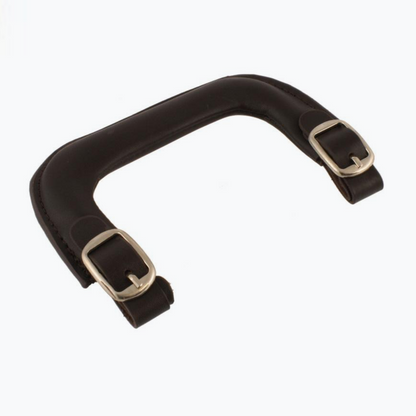 brown leather handle with 2 buckles 