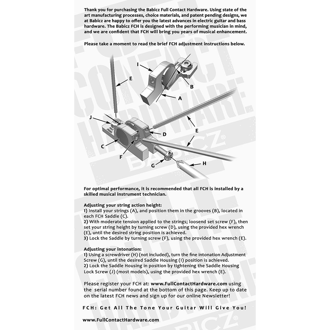 tele style humbucker top load bridge instruction sheet 2